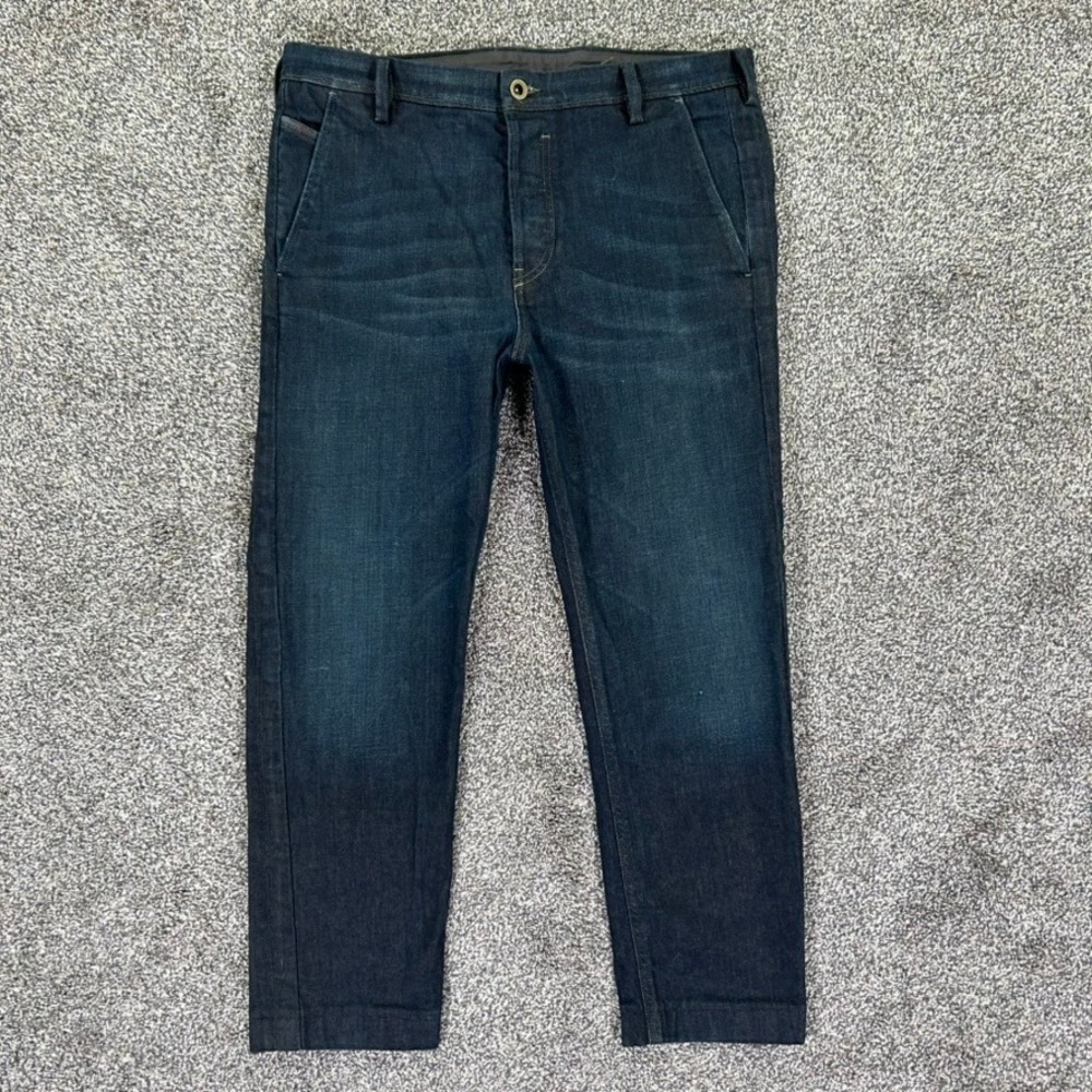 Diesel Slim Chino Jeans Mens 32 Dark‎ Wash Button Fly Stretch Tapered Italy Made
